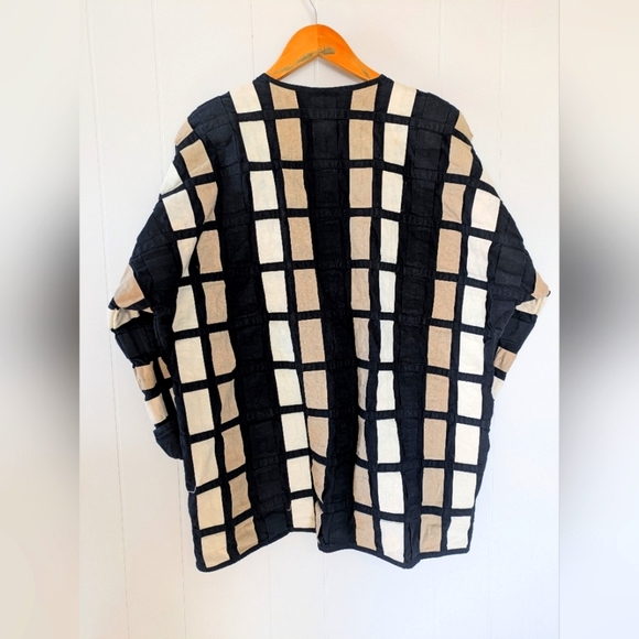 Yak Magik Colorblock Ribbon Weave Open Jacket Black Tan White Large Artsy Unique - Picture 5 of 7